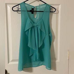 Sheer Turquoise Bow Tank Top